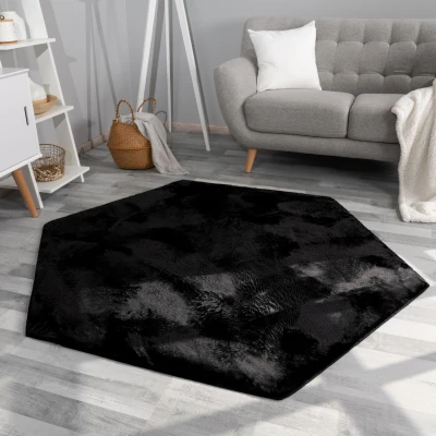 Abbildung von TT Home Teppich &quot;Suave 600&quot;, sechseckig, 14 mm Höhe, Wohnzimmer Hochflor Kunstfell Modern Unifarben Flauschig Weich