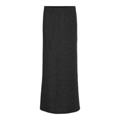 Abbildung von VERO MODA Damen Vmkanva Long Nw Glitter Skirt JRS Maxirock, Black/Detail:Silver Lurex, L