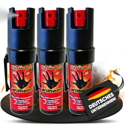 Abbildung von 3 Dosen Wilhelm Pfefferspray Tierabwehr Selbstverteidigung CS Gas KO Spray hochdosiert (ca. 2 Mio. Scoville) effektives Verteidigungsspray (Fog, 16 ml)