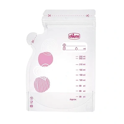 Abbildung von Chicco Milchbeutel mit 30 Stück, auslaufsicher, praktischem Auslauf, Aufbewahrung von Muttermilch, 250 ml