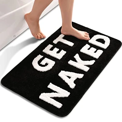 Abbildung von QJHOMO Schwarz und Weiß Badezimmerteppich niedlich Badematte rutschfest Waschbar Badteppich Spaßig Badvorleger Weiche Mikrofaser Duschvorleger Absorbierende Badezimmer Teppich 50 x 80 cm