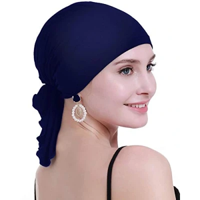 Abbildung von osvyo Bambus Chemo Kopftuch für Frauen mit Haarausfall Krebspatienten Kopfbedeckung Turban in Versiegelter Verpackung KÖNIGLICHES BLAU