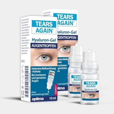 Abbildung von TEARS AGAIN Hyaluron 0,3% SET GEL Augentropfen gegen trockene Augen, gerötete, gereizte oder juckende zur intensiven Befeuchtung der Augenoberfläche, ohne Konservierungsmittel, 2x10 ml Lösung
