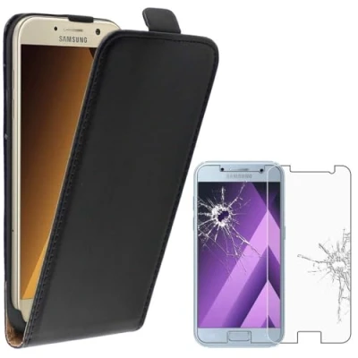 Abbildung von ebestStar kompatibel mit Samsung Galaxy A3 2017 Hülle SM A320F PU Kunstleder Etui Klappe, Handyhülle Schutzhülle Case Cover, Schwarz + Panzer Schutz Glas