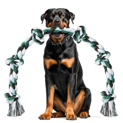 Abbildung von Ycozy XXL Hundespielzeug Unzerstörbar 100 cm aus Seil mit 6 Knoten Zahngesundheit und Zahnreinigung Arten für Mittelgroße Große Hunde Aggressive Kauer