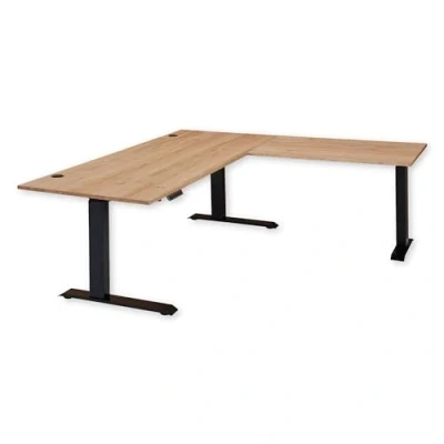 Abbildung von Eckschreibtisch höhenverstellbar elektrisch in Old Artisan Oak Optik FSC zertifiziert Verstellbarer Bürotisch mit digitaler Höhenanzeige &amp; Memory Funktion 185 x 64 129 177 cm (B/H/T)