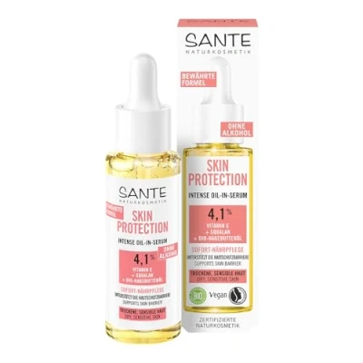 Abbildung von SANTE Naturkosmetik Serum mit Vitamin E, Squalan &amp; Bio Hagebuttenöl, sofort nährende Pflege für beruhigte, regenerierte Haut ein weiches Hautgefühl, Skin Protection Intense Serum, 30 ml