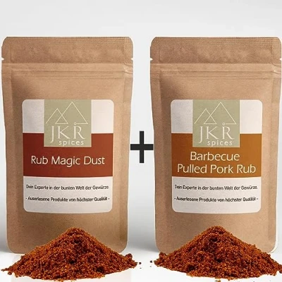 Abbildung von JKR Spices Magic Dust Rub 500g und Pulled Pork Kombi Paket BBQ Grill Fleisch Marinade Gewürzmischung Grillgewürz Ideal für Marinaden (500g + 500g)