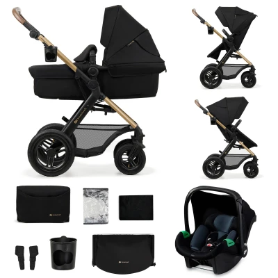 Abbildung von Kinderkraft MOOV2 AIR Kinderwagen 3 in 1 Kinderwagenset bis 26 kg mit Kindersitz I SIZE 40 75 cm, Buggy Funktion, Liegeposition verstellbar, Große ausziehbare Verdeck, Aufblasbare Räder, Schwarz