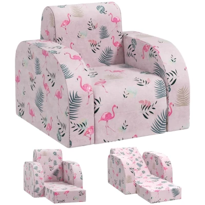 Abbildung von AIYAPLAY Kindersessel mit Liegefunktion, Flamingo Muster (Kinderstuhl, 1 St., Klappbar Kindersofa), für Kinder 1,5 3 Jahre, Kinderzimmer, Spielzimmer, Rosa