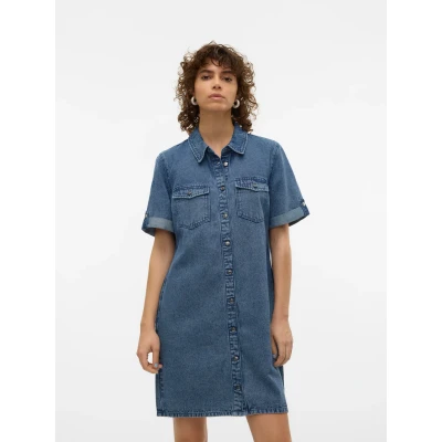 Abbildung von Vero Moda Vmjennie SS MIX Jeanskleid, Damen, Größe: Medium, Medium blue denim