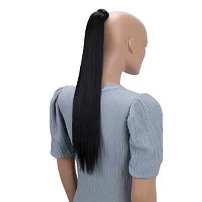 Abbildung von CAISHA 60cm Haarzopf Hannah mit Klettverschluss Haarteil Haarverlängerung Glatt Schwarz HCK1