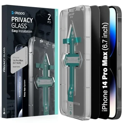 Abbildung von Deppa 2 Stück Sichtschutz für Iphone 14 Pro Max (6.7 Zoll) mit Schablone Privacy Anti Spy Glas, Folie, Schutzfolie, Schutzglas, Displayschutz, Sichtschutzfolie