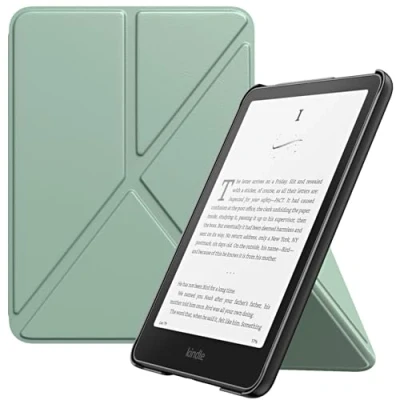 Abbildung von MoKo Hülle für All New Amazon 7&quot; Kindle Paperwhite 12th Generation 2024, Origami Ständer mit Magnetic PC Rückseite Cover, Agave Grün