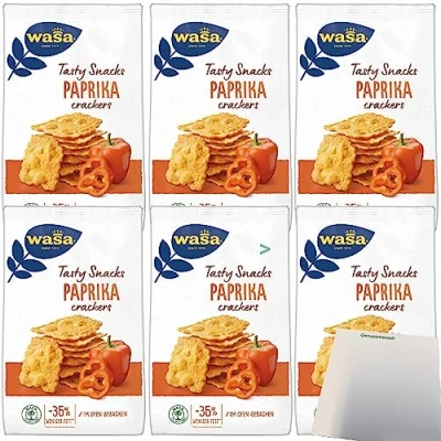 Abbildung von Wasa Tasty Snacks Paprika Crackers 6er Pack (6x150g Packung) + usy Block