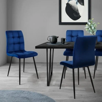 Abbildung von ML DESIGN Stuhl Esszimmerstuhl mit Rückenlehne, Polsterstuhl Metallbeine (4 St), Ergonomischer Stuhl, Dunkelblau, Samtbezug Wohnzimmerstuhl Küchenstuhl