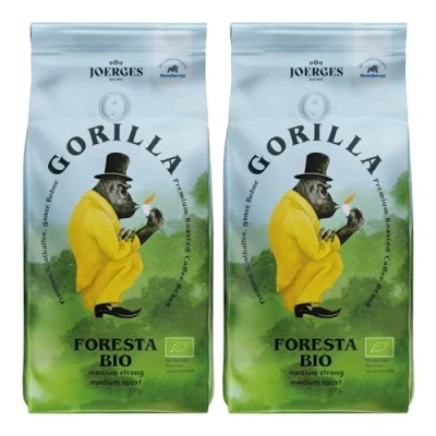 Abbildung von Joerges Gorilla Foresta Kaffee 2x 1000g geröstete Ganze Bohnen Doppelpack Qualitäts Arabica Blend Bohne Siebträger Vollautomat Espresso