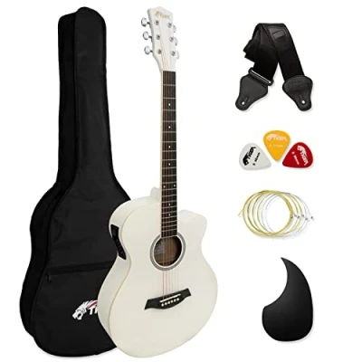 Abbildung von TIGER ACG4 WH Full Size 4/4 Elektro Akustische Gitarre für Anfänger, mit eingebautem 3 Band EQ Packung enthält Gigbag, Gurt und Ersatzsaiten Weiß