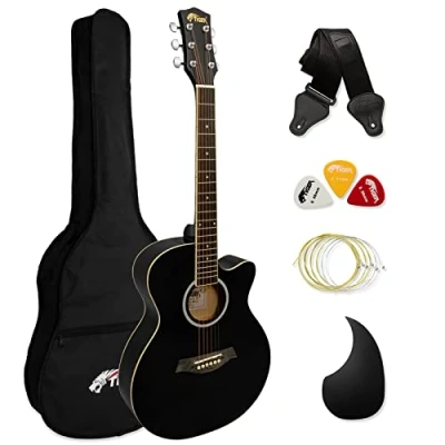 Abbildung von TIGER ACG1 BK Small Body Akustikgitarre, mit Stahlsaiten bespannte Akustikgitarre für Anfänger, Schwarz
