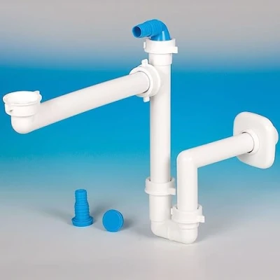 Abbildung von SO TECH® Siphon Raumsparsiphon 32 40 mm Ablaufgarnitur f. Küche und Bad, Raumspar weiß mit Geräteanschluss gerade oder 90