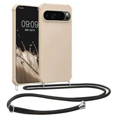 Abbildung von kwmobile Necklace Case kompatibel mit Google Pixel 9 / Pro Hülle Cover Kordel zum Umhängen Silikon Schutzhülle Creme