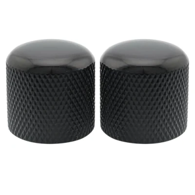 Abbildung von Musiclily Pro Metrisch Stahl Potiknopf Push on Dome Knobs für Import E Gitarre oder Bass, Schwarz (2 Stück)