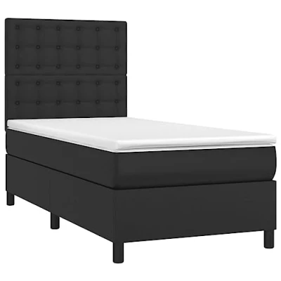 Abbildung von vidaXL Boxspringbett mit Matratze LED Kunstlederbett Einzelbett Polsterbett Bett Bettgestell Bettrahmen Lattenrost Schlafzimmerbett Hotelbett Schwarz 100x200cm