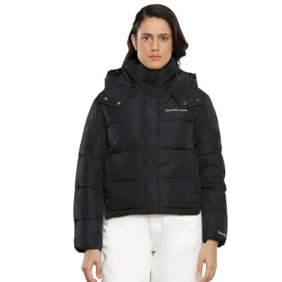 Abbildung von Calvin Klein Jeans Damen Jacke Monologo Short Puffer Winterjacke, Schwarz (Ck Black), XXS