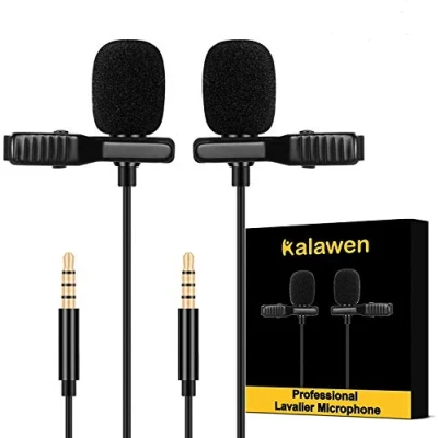 Abbildung von Kalawen Lavalier Mikrofon 2 Omnidirectional Kondensator Lapel Mic für 3,5mm Android Smartphone iPhone, PC und Kamera mit Zwei 2m Verlängerungskabel Interview Videokonferenz Podcast
