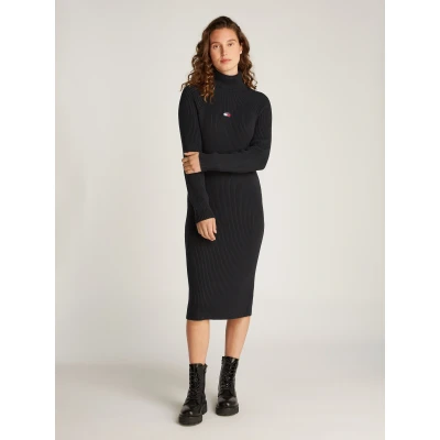 Abbildung von Tommy Jeans Mockneck Badge Dress Strickkleid, Damen, Größe: XS, Black