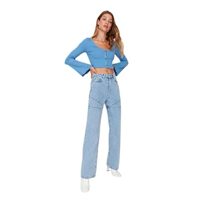 Abbildung von Trendyol Damen Herren Hoher Bund Weites Bein der 90er Jeans, Hellblau, 42 EU