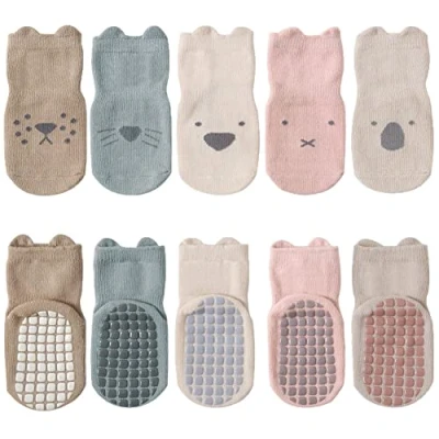 Abbildung von FedMois 5er Pack Baby Kleinkinder ABS rutschfeste Socken Sneaker Tiermotive Baumwolle, Mehrfarbig, 3 5 Jahre