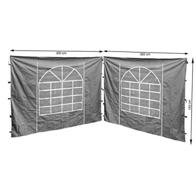Abbildung von QUICK STAR 2 Seitenteile mit PVC Fenster 300x195cm für Pavillon Sahara 3x3m Seitenwand Grau