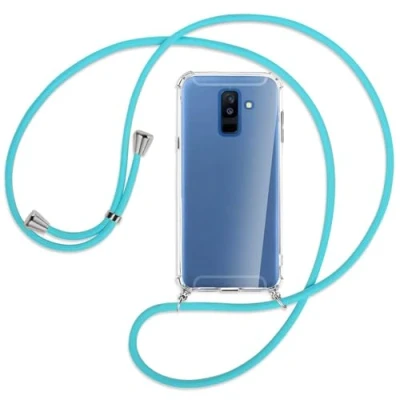 Abbildung von mtb more energy Handykette kompatibel mit Samsung Galaxy A6 Plus, A6+ (SM A605, 6.0&#039;&#039;) / J8 2018 J810, türkis Smartphone Hülle zum Umhängen Anti Shock Full TPU Case