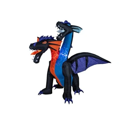 Abbildung von EUROPALMS Halloween Aufblasbare Figur Drache, 208cm Selbstaufblasender doppelköpfiger Drache als Dekorationsobjekt