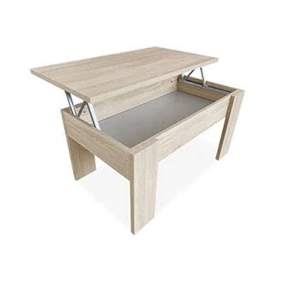 Abbildung von DREAMING ONLINE Höhenverstellbarer Couchtisch, Wohnzimmer oder Esszimmertisch, Farbe: Cambria, Maße: 90 cm (Breite) x 50 (Tiefe) 46 57 (Höhe), Holz, 46/57
