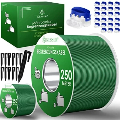 Abbildung von KESSER® Begrenzungskabel 500m + 1600 Erdspieße 24 Kabelverbinder für Mähroboter Rasenmäher Rasenroboter Zubehör Set Begrenzungsdraht kompatibel mit Gardena/Bosch/Worx/Einhell/Honda/ROBOMOW