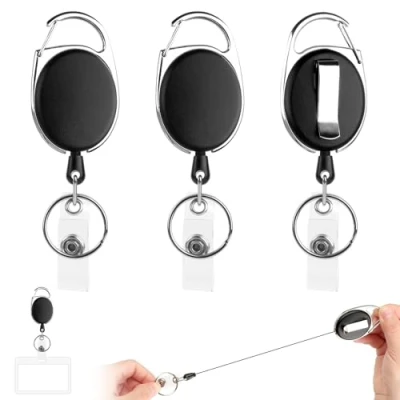 Abbildung von 3 Stücke Schlüsselband Ausziehbar, Einziehbarer Schlüsselanhänger Schlüsselring Ausziehbar Stark Retractable Badge Reel Ausweishalter Gürtelclip für Kartenhalter Ausweis,Schlüssel,ID Card