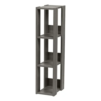 Abbildung von Iris Ohyama, Bücherregal, 3 stufiges Regal, 14 cm breite verstellbare Regale, Stabil, Industriell, Waschküche, Wohnzimmer, Eingangsbereich, Schlafzimmer, Büro Open Wood Rack OWR 200 Eiche Grau