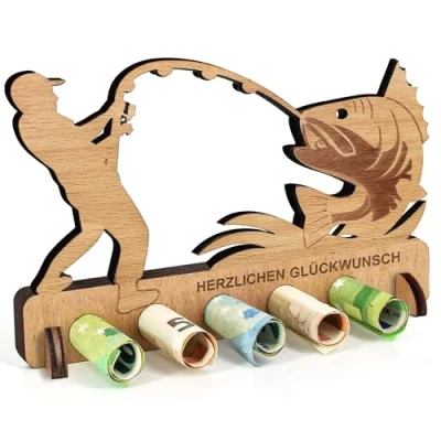 Abbildung von Geburtstag Geldgeschenk Holz, für Angler, Geschenkidee Angeln Geld Geschenk Holz Deko Freunde, Familie, Frauen und Männer (Angler)