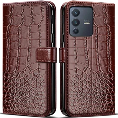 Abbildung von PKQTOP Hülle für Vivo V23 5G Handyhülle,Klappbar Tasche Case,Standfunktion,Kartenfach,Silikon Bumper,Stoßfeste Schutzhülle Cover