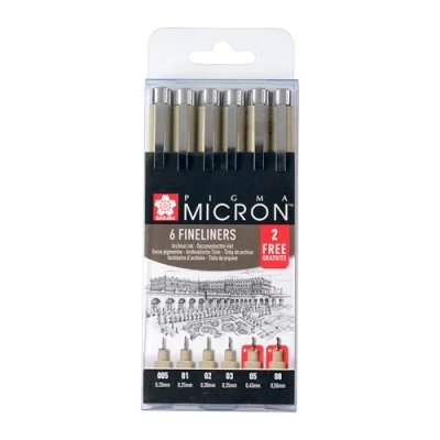 Abbildung von SAKURA Pigma Micron Fineliner Set, Exklusives 4+2 Angebot, Premium Archivtinte, wasserfest, lichtbeständig, Perfekt für Künstler, Designer und Hobbyisten