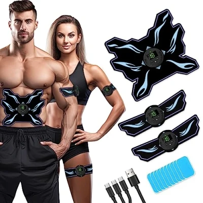 Abbildung von EMS Muskelstimulator Bauchmuskeltrainer Trainingsgerät, 8 Modi &amp; 15 Intensitäten, Elektrischer Muskelstimulator, USB aufladbares Fitness Training für Bauch/Arm/Bein, 10 Ersatz Gel Pads (Flamme)