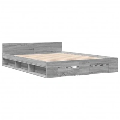 Abbildung von vidaXL Bettgestell, Bett mit Schubladen für Schlafzimmer, Bettrahmen Lattenrost, Schlafzimmerbett Doppelbett, Grau Sonoma 160x200cm Holzwerkstoff