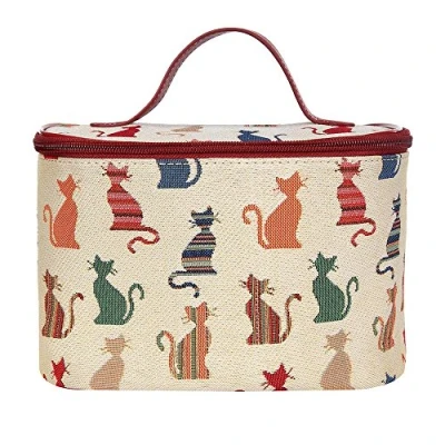 Abbildung von Signare Tapisserie kulturtasche,Damen, Make up Tasche, Kosmetikkoffer, aufbewahrung mit Katzendesigns. (Freche Katze)