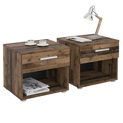 Abbildung von CARO Möbel Nachtkommode MARY, Nachttisch Nachtschrank 2er Set Kommode Beistell mit Schublade, Old St