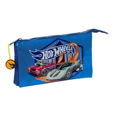 Abbildung von Hot Wheels Sonny Federmäppchen mit drei Fächern, für Kinder, ideal Kinder im Schulalter, bequem und vielseitig, Qualität Widerstandsfähigkeit, 22 x 3 12 cm, marineblau, Estándar,