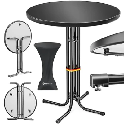 Abbildung von KESSER® Gastro Stehtisch klappbar Bistrotisch Pulverbeschichtete Edelstahlplatte höhenverstellbare Füße Partytisch Tisch Ø 70cm In &amp; Outdoor Empfangstisch Klapptisch inkl. Husse Schwarz