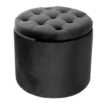 Abbildung von riess ambiente Sitzhocker MODERN BAROCK 50cm grau · Aufbewahrungskorb mit Samt Bezug (Einzelartikel, 1 St), zylinderförmig rund abnehmbarer Deckel Stauraum Wohnzimmer