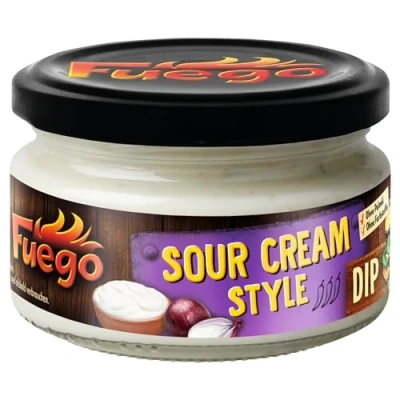 Abbildung von Fuego Sour Cream &amp; Onion Dip Fein würzige Sauce für Tortilla Chips, mexikansiche Gerichte ohne Palmöl, Farbstoffe 200 ml